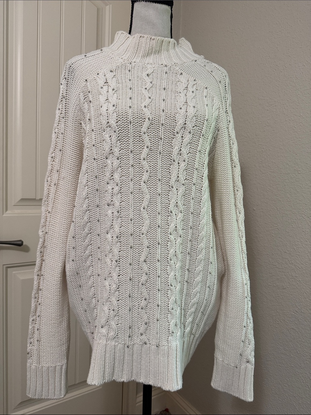 Philosophy Cream Cable-Knit Turtleneck Sweater
